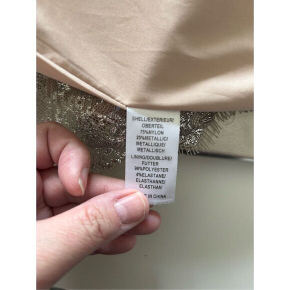 Aidan Mattox Metallic Lace Short Dress Size 2 Silver Blush Pockets Evening - Picture 8 of 12